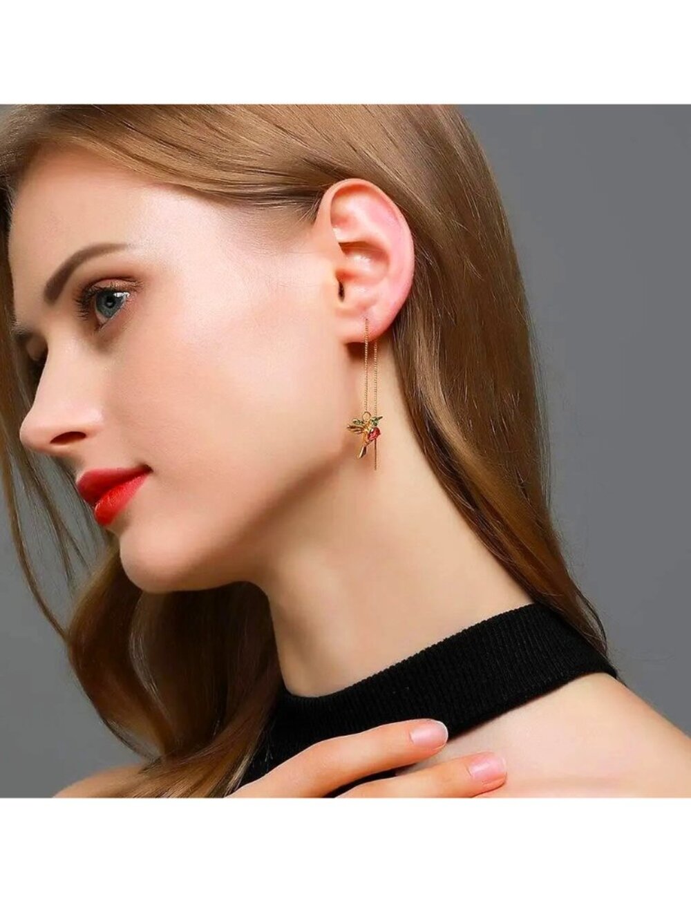 Hummingbird Earrings Bird Chain Dangle Colorful Glam Whimsical Sytlish Trendy
